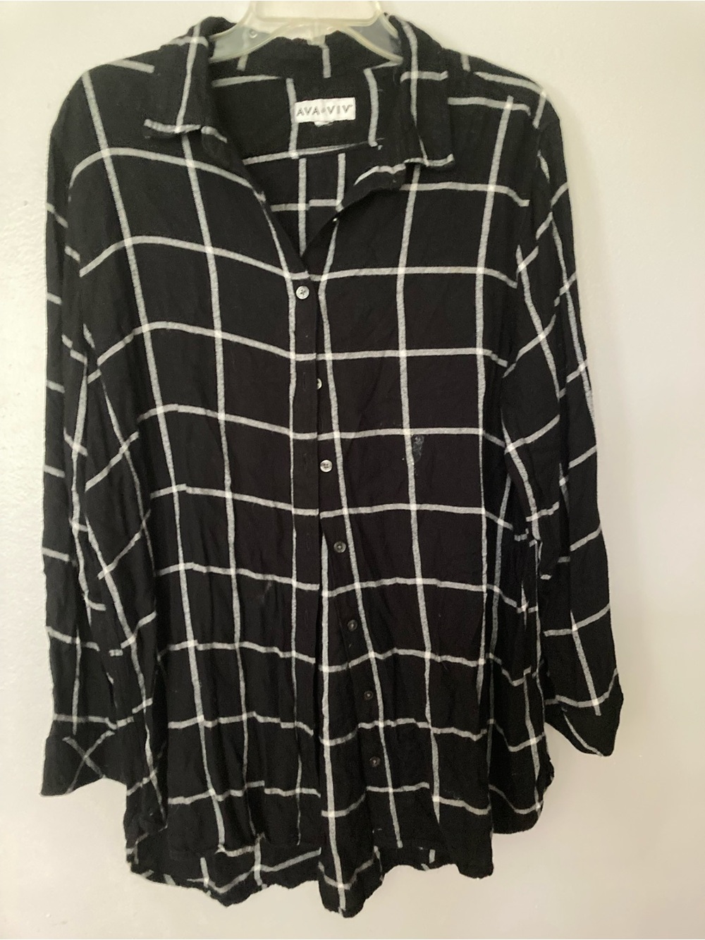 Ava & Viv Black and White Windowpane Button-Down Shirt
